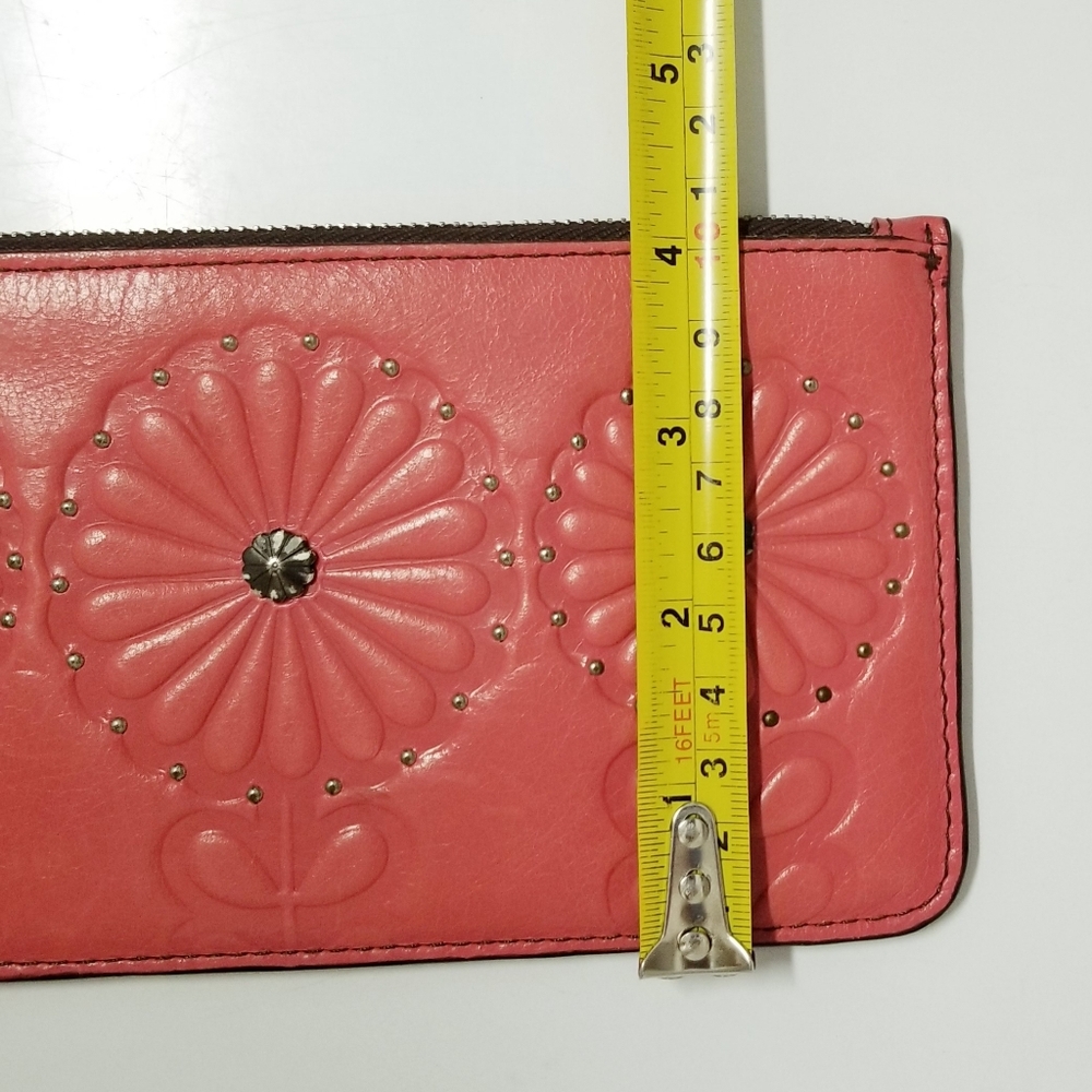 Brighton Vintage Floral Embossed Leather Slim Wallet in Salmon Pink - Picture 11 of 12